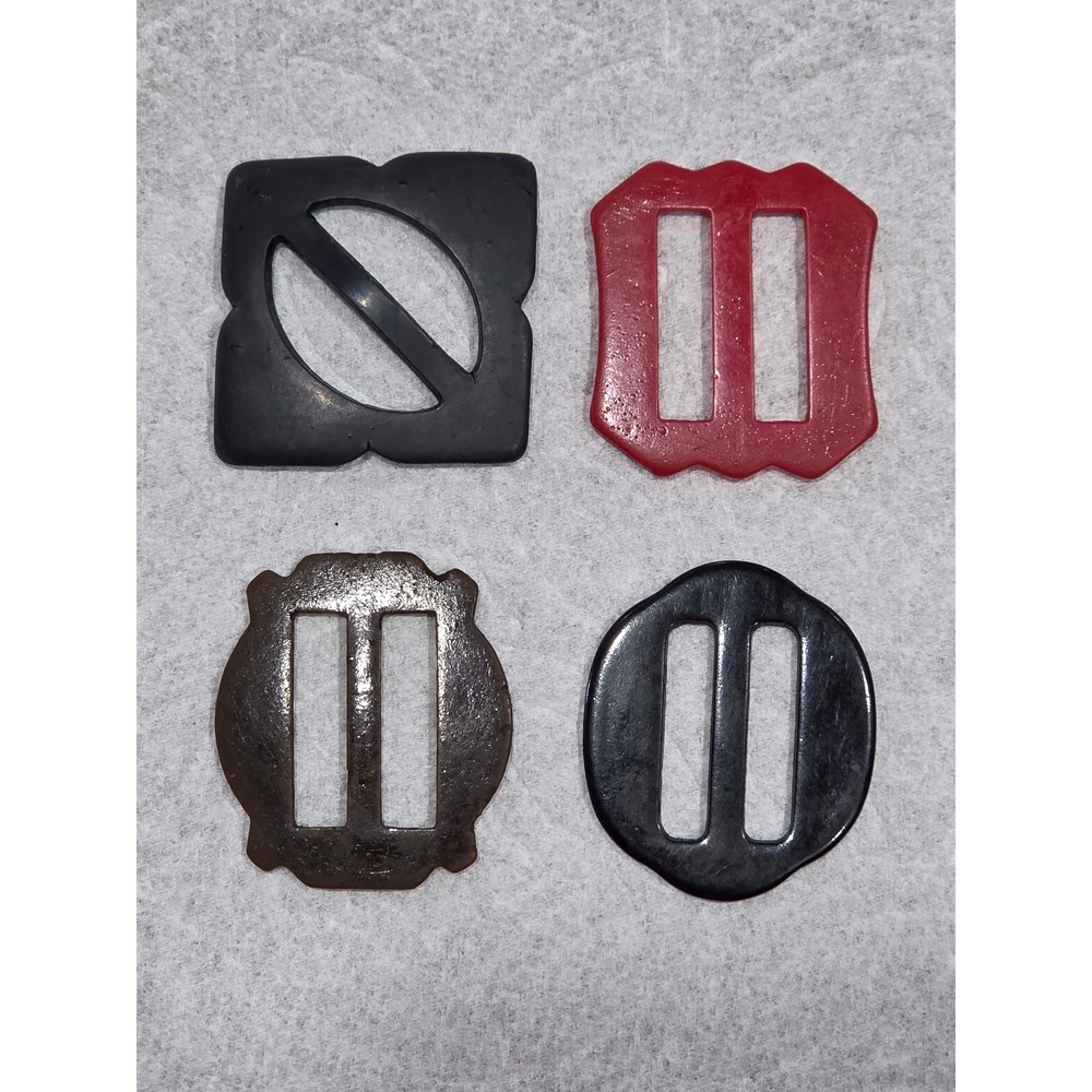 Lot of 4 Vintage Tested Bakelite Belt Buckles - Art Deco Early Plastic Set